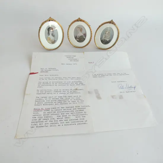 Three miniature portraits of women, by Molly M. Linn (1874?-1964?) Ex P. J. Skellerup collection…